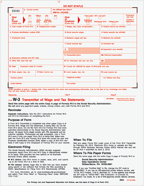 W-3 Laser Transmittal of Income 