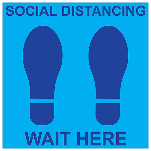 Social Distancing Wait Here Square 11" Decal - Blue