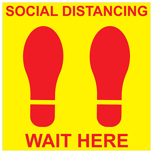 Social Distancing Wait Here Square 11" Decal - Yellow