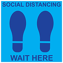 Social Distancing Wait Here Square 11" Decal - Blue